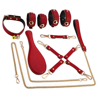 New Bondage Set Sexy BDSM Leather Restraints Sex Toys for Couples Flirting Adult Handcuffs Nipple Clamps Whip Spanking Rope