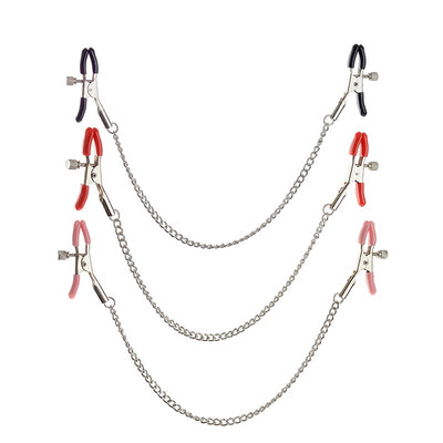 New Sexy toy Nipple Clamps Chain Set Masturbation Clamps With 1pcs Stainless Steel Chain Breast Clamp Sex Toy size Adjustable