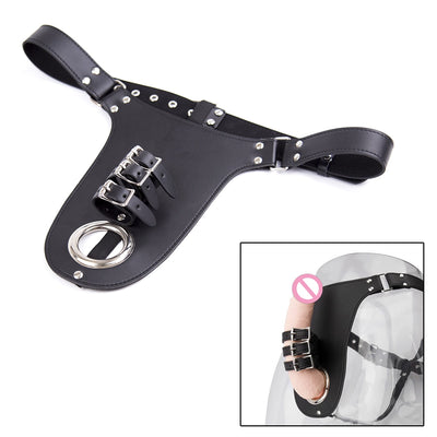 PU Leather Chastity Belt Penis Restraint Bondage Sexy Underwear for Men SM Restraint Cock Lock Adjustable Male C-string Pant