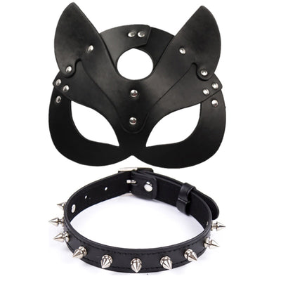Porn Fetish Head Mask Whip BDSM Bondage Restraints PU Leather Cat Halloween Mask Roleplay Sex Toy for Men Women Cosplay Games