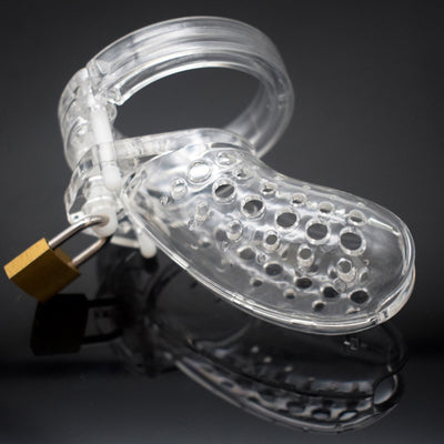 Porous Cock Cage with 5 Size Rings Plastic Male Chastity Device  Brass Lock Number Tags Sex Toys Penis Ring Man Sex Products