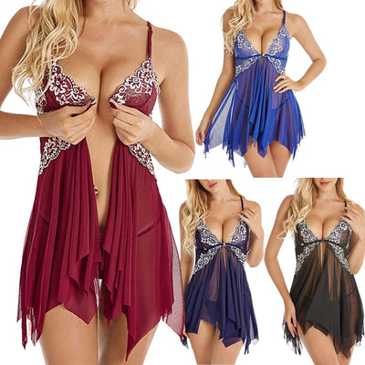 Women Sexy Lingerie Nightgown Nightdress Set Erotic Babydoll Pajamas Porno Sexy Underwear Set Mesh Sleepwear