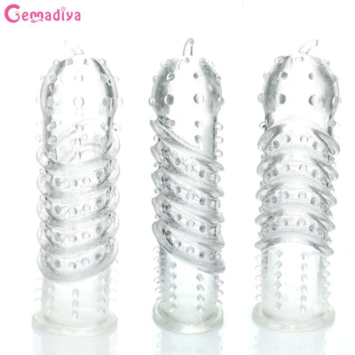 Reusable Condoms Silicone Penis Sleeve Clitoris Stimulation Sex Toys for Couples Textured Extender Erection Condoms Erotic Toys