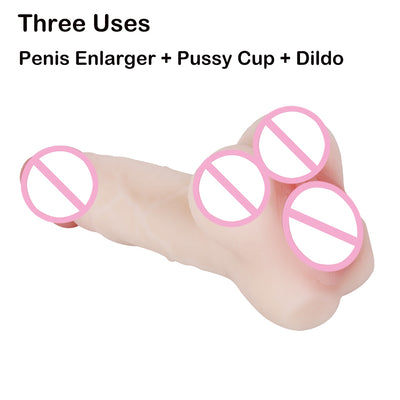 Reusable Soft Penis Enlargers Pussy Cup Dildos Three Uses Sex Toys Penis Sleeve Penis Enlargement Condoms Retarded Ejaculation