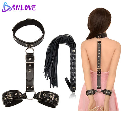 SMLOVE Erotic Sex Toys for Couples Woman Sexy BDSM Bondage Handcuffs Neck Collar Whip for Adult Toys Slave Sex Accessories