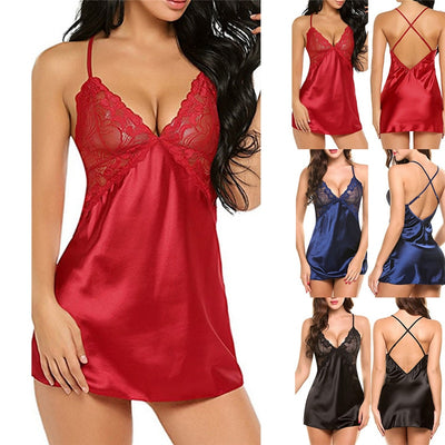 Sexy Lace Satin Nightwear Babydoll Erotic Costumes Underwear Plus Size Lingerie Sexy Hot Women Erotic Porno Dress for Sex Female