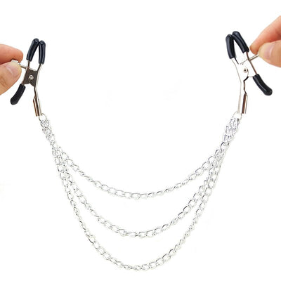 Sexy Nipple Clamps with Three Chains From Sex Toys Shop,2018 New Adult Sex Games Toys for Women Silver + Black
