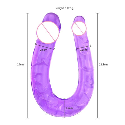 U Shape Double Dildo Flexible Soft Jelly Vagina & Anal Women Gay Lesbian Double Ended Dong Penis Artificial Penis Sex Toys