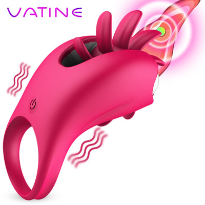 VATINE Rotation Oral Tongue Licking Penis Vibrating Ring G-spot Massage Vagina Clitoris Stimulate Vibrator Sex Toys for Couples