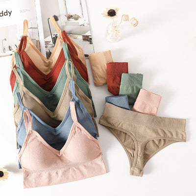 Women Bra Panties Set Push Up Sports Bra Set Sexy G-String Seamless Active Bra Women Lingerie Set Fitness Crop Top Underwear