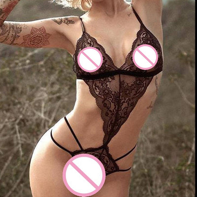 Women Sexy Lingerie Lace Teddy Features Plunging Eyelash and Snaps Crotch  Sleepwear