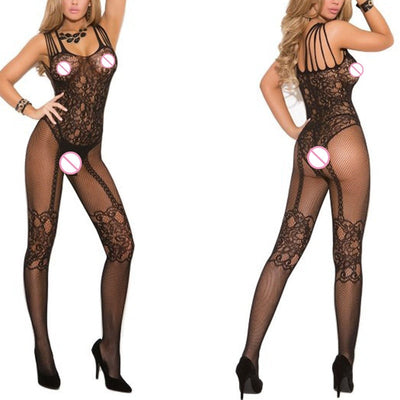 Women Sexy Lingerie Open Crotch Stockings Crotchless Fishnet Sheer Body Dress Lingerie Tights Nightwear Lace  Sex Games -10