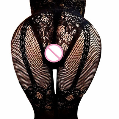 Women Sexy Lingerie Open Crotch Stockings Crotchless Fishnet Sheer Body Dress Lingerie Tights Nightwear Lace  Sex Games -10