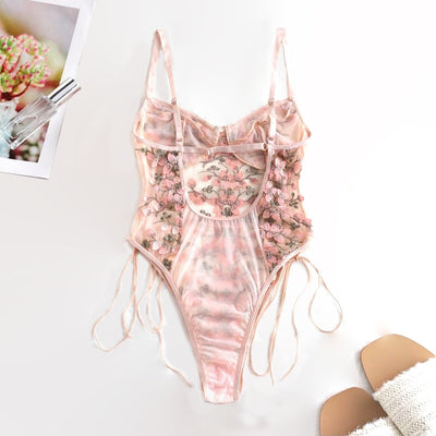 Women Teddy Lingerie Sexy Underwear Erotic Corset Lace Mesh Sleepwear Nightwear  Embroidered Strap One-piece Sexy Pajamas