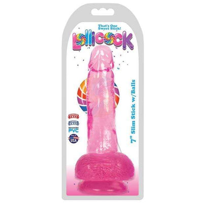 Curve Novelties - Lollicock Slim Stick Dildo w/Balls 7" (Cherry Ice)