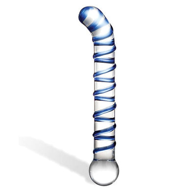 Glas - Mr Swirly G Spot Hand Blown Glass Dildo 6.5" (Clear/Blue)
