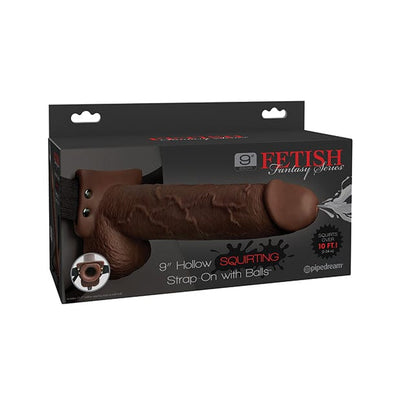 Pipedream - Fetish Fantasy Series Hollow Squirting Strap On Dildo with Balls 9" (Brown)